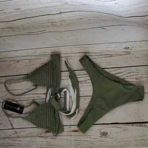 Kara and Kate ruched front string bikini olive green Small